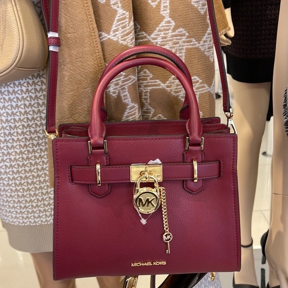 Michael Kors Hamilton Small Satchel Shoulder Crossbody Bag Dark Cherry COLOR